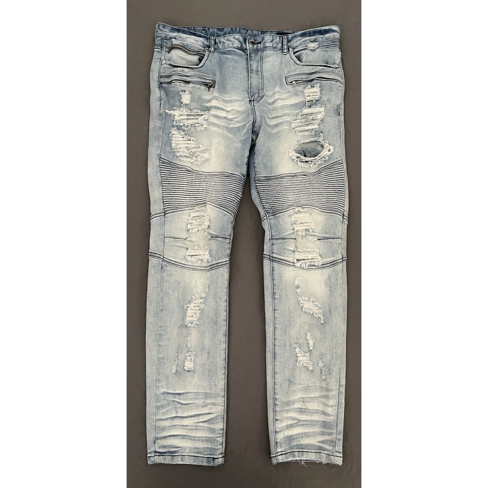 Rockstar Original Natural Jeans Mens 40 Blue Ultra Slim Distressed Light Wash